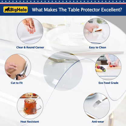 60 x 90 " Clear Plastic Table Protector Thick Wipeable PVC Vinyl Tablecloth Furniture PVC Protective Desktop Liners Cover Waterproof Dining Tabletop Protection Desk Top Blotter Under Grill Mat Pad