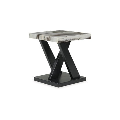 Signature Design by Ashley Cendill Contemporary Faux Marble Table with Casters, Set of 3, White & Black