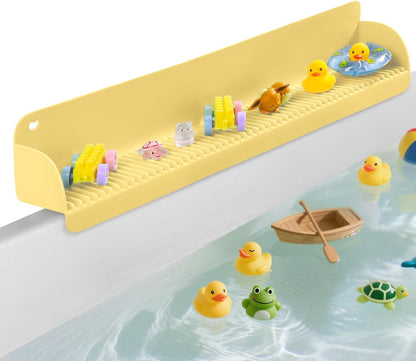 24 Inch 10 Bathtub Splash Guard with Suction Cups, Silicone Tub Water Splash Guard for Bathtub, Bath Toy Tray Holder