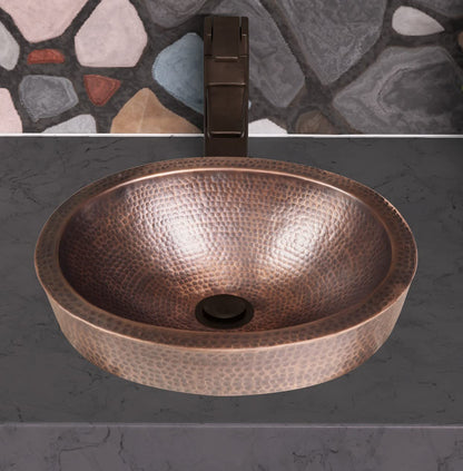 Monarch Abode Bathroom Sink – 17-Inch Oval Skirted Drop In Bathroom Sink, Top Mount Hand Hammered Pure Copper Vanity Sinks for Countertop, Powder Room or Restroom, Drop in Sinks for Bathrooms
