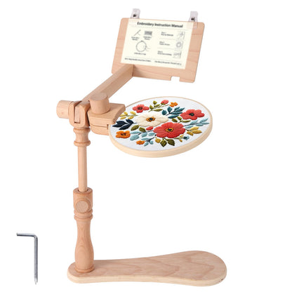 Wood Stitching Embroidery Hoop Stand, Adjustable 360° Rotatable Wooden Embroidery Holder Hands-Free Needlework Holder for Sitting/Lap Frame Cross Stitch Needlepoint Projects