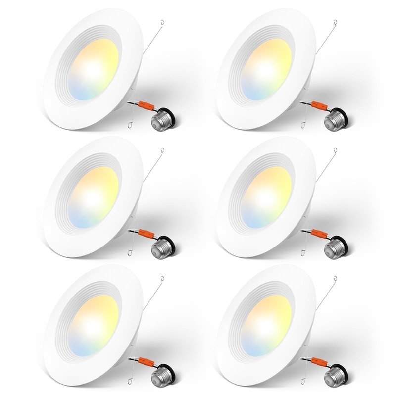 Amico 5/6 inch 5CCT LED Recessed Lighting 6 Pack, Dimmable, IC Rated, 12.5W=100W, 950LM Can Lights with Baffle Trim, 2700K/3000K/4000K/5000K/6000K Selectable, Retrofit Installation, ETL & FCC