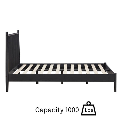 NTC Inno Wooden Bed Frame with Headboard, Solid Oak and Rubber Wood Foundation with Silent Slats and Wood Central Supports, 1000 Lb Capacity, Effortless Assembly, King - Burnt Black