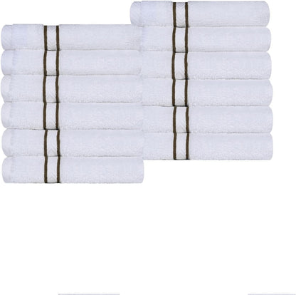Superior Turkish Cotton 12-Piece Washcloth/Face Towel Set, Latte, Quick Dry, Small Towels for Home, Spa, Hotel, Guest