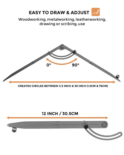 Nicpro 12 Inch Compass for Woodworking with Wing and Pencil Holder, Professional Carpenter Pencil Compass Great for Geometry, Drawing, Drafting