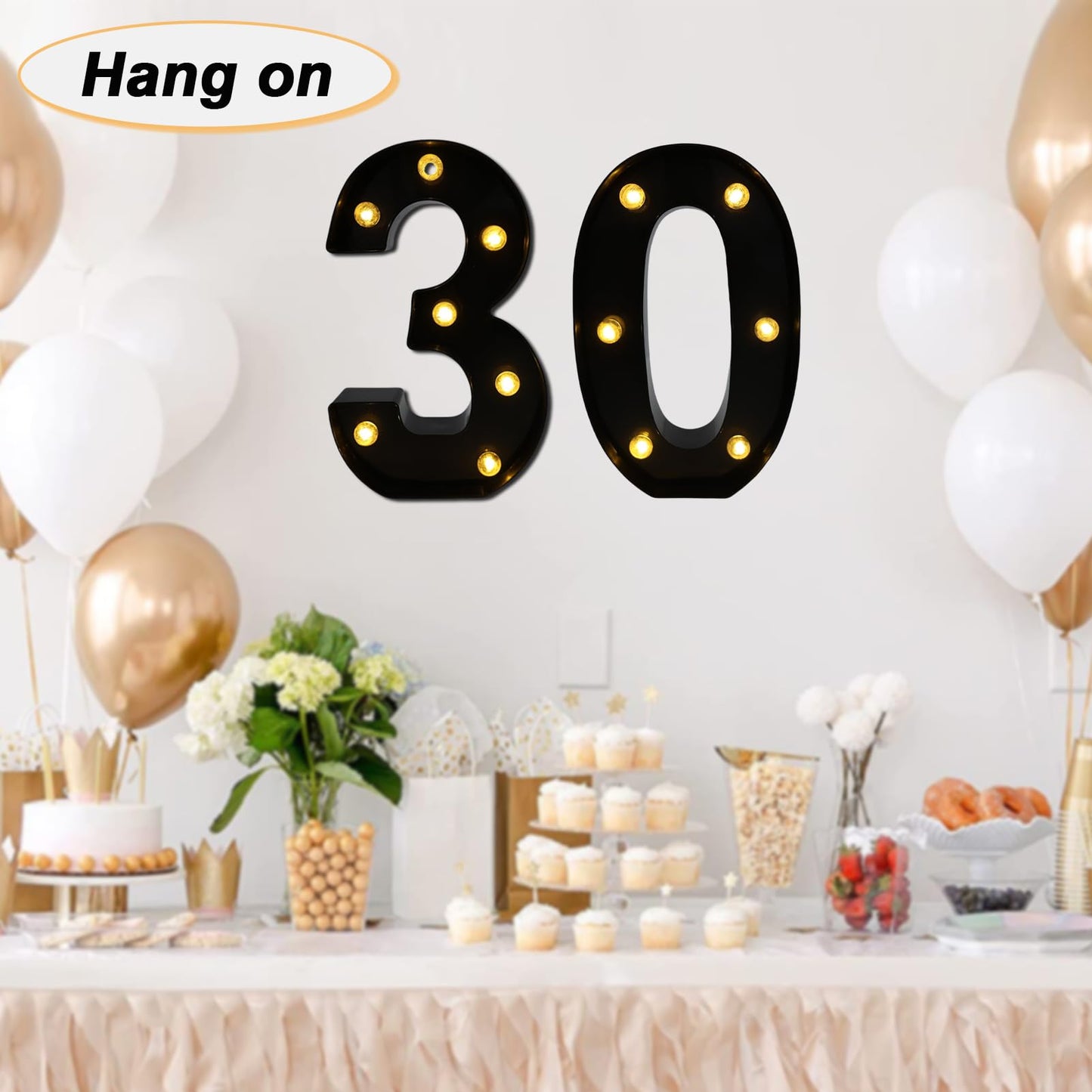 Led Light Up Numbers, 30th Birthday Decorations, Marquee Numbers Lights, Battery Powered Light Up Sign for 30 Decor Party (Black)
