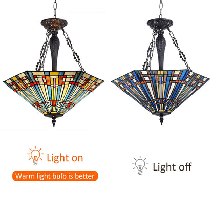 COTOSS Tiffany Pendant Light Fixtures,22" Wide Stained Glass Inverted Ceiling Pendant for Dining Room,Antique Style 3 Lights Hanging Lamp for Living Room Kitchen Entryway