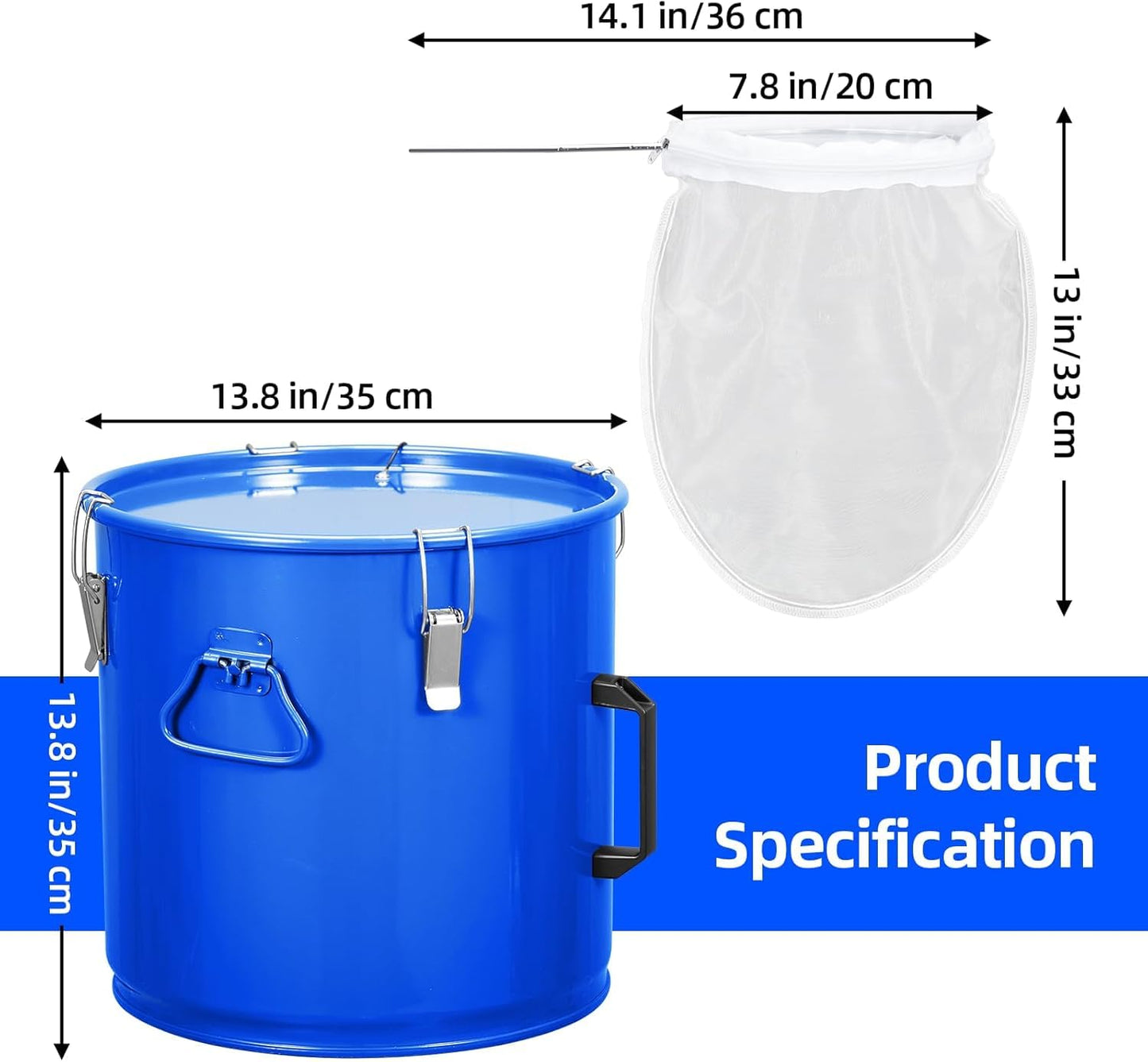 Fryer Grease Bucket 8 Gal, Oil Disposal Caddy, Steel Fryer Oil Bucket With Rust-Proof Coating, Oil Transport Container for Hot Cooking Oil Container With Lid & Lock Clips & Filter Bag