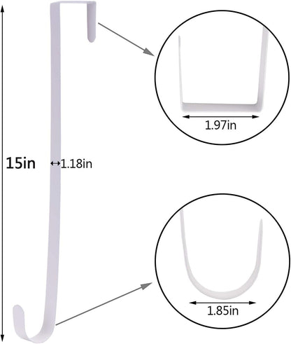 Sattiyrch 15" Wreath Hanger for Front Door - Sturdy Steel Over The Door Hook (White)
