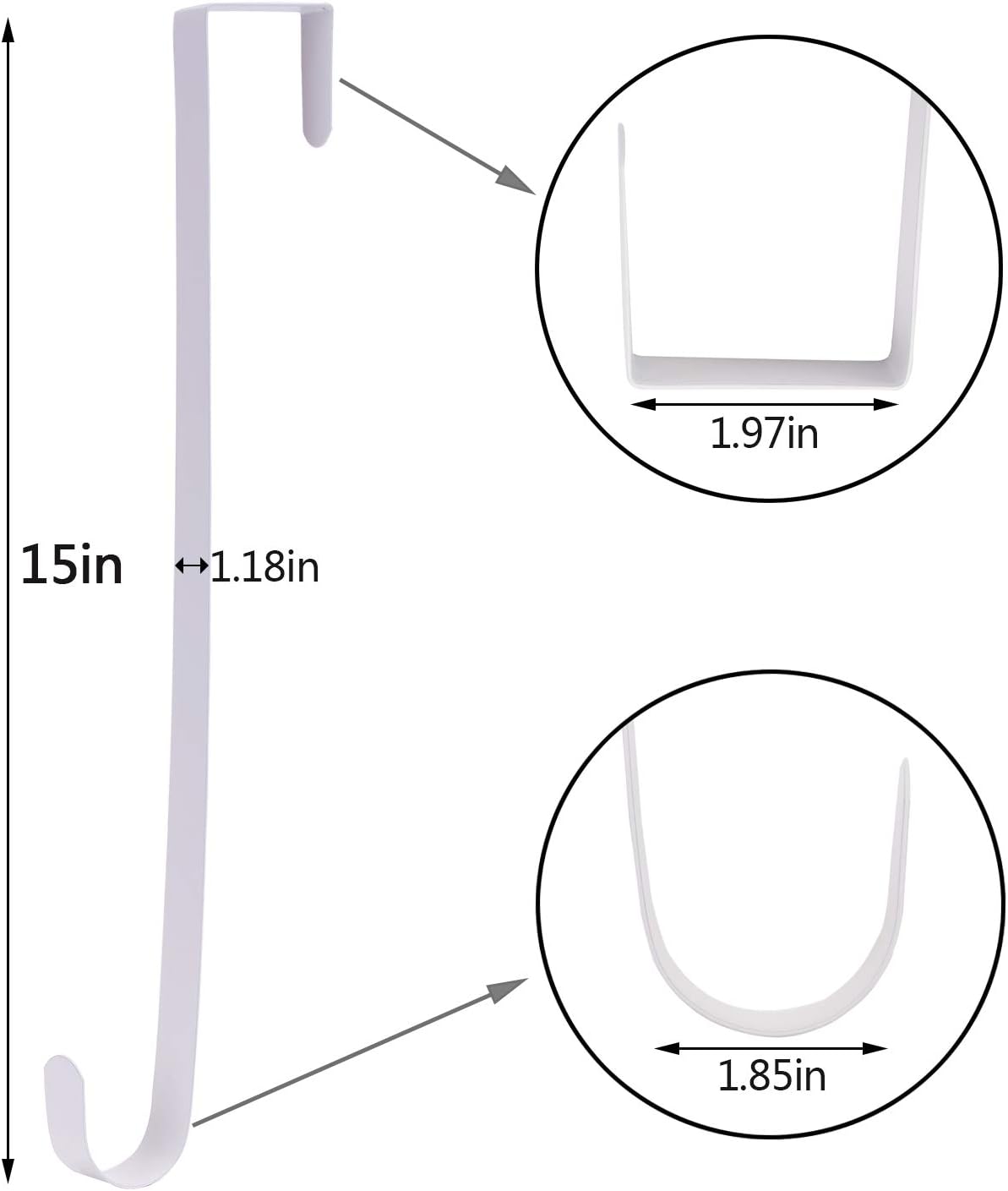 Sattiyrch 15" Sturdy Steel Wreath Hanger for Front Door, Over The Door Hook, 2 Pack (White)