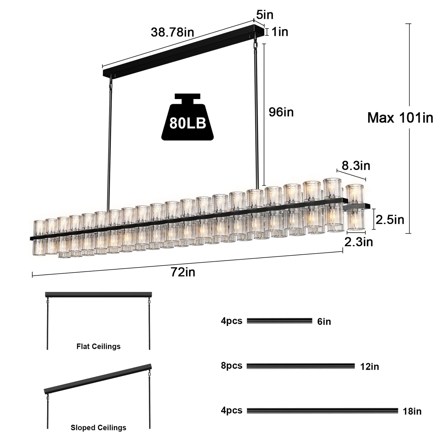 Plsintly Crystal Black Rectangular Chandelier Light Fixture,72 in Large Dining Room Chandelier Over Table,Modern Chandeliers for Living Room,Arcachon Chandeliers,Kitchen Island,Includes 80xG4 Bulbs