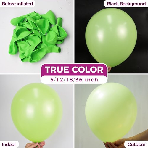 Bezente 36-Inch Lime Green Giant Balloons - 8 Pack Jumbo Round Latex Balloons for Birthday & Jungle Party Decor