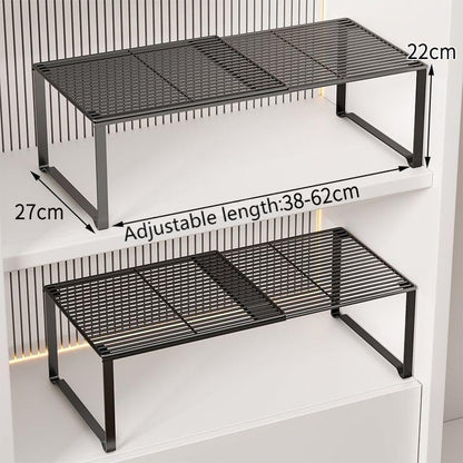 15-24.4in Closet (1,Black) Extendable Metal Wire Shelf Organizer - Adjustable Length, Stackable Storage Rack