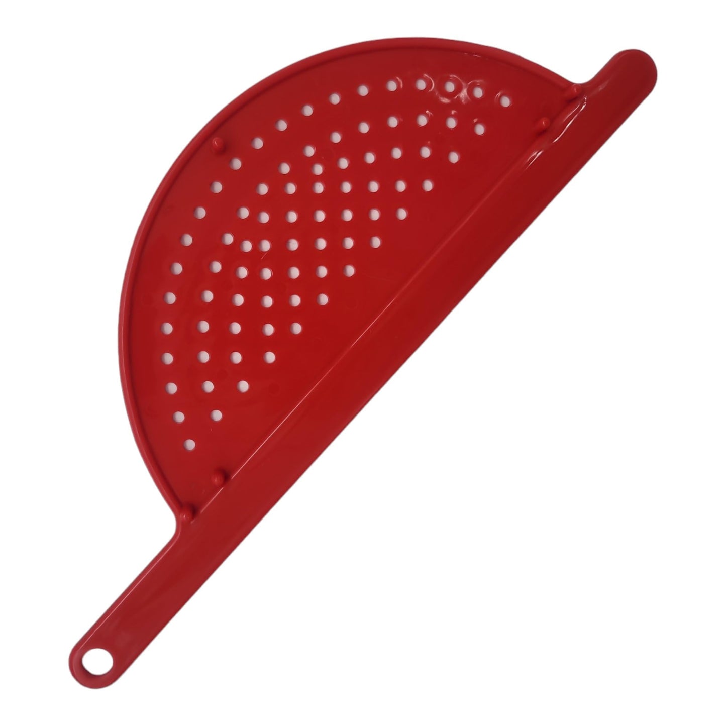Handy Housewares Handheld Plastic Pot Drainer, Noodle & Pasta Strainer with Handle - Fits up to 9" Pots - Red