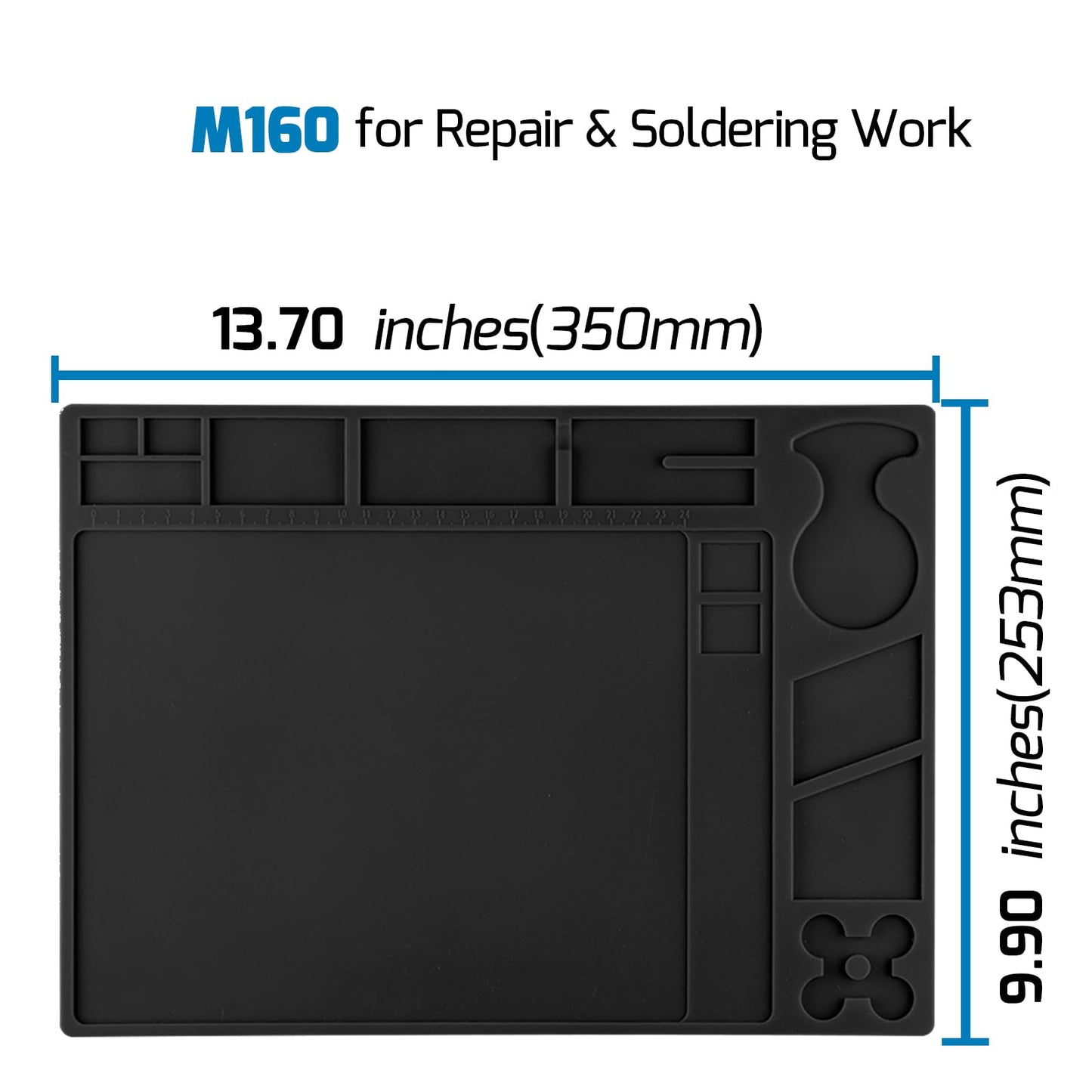 WEP M160 Silicone Soldering Mat 13.7x9.9 inches Heat-resistant with 5 Function Zones, Soldering Mat for, electronics repair, DIY Projects