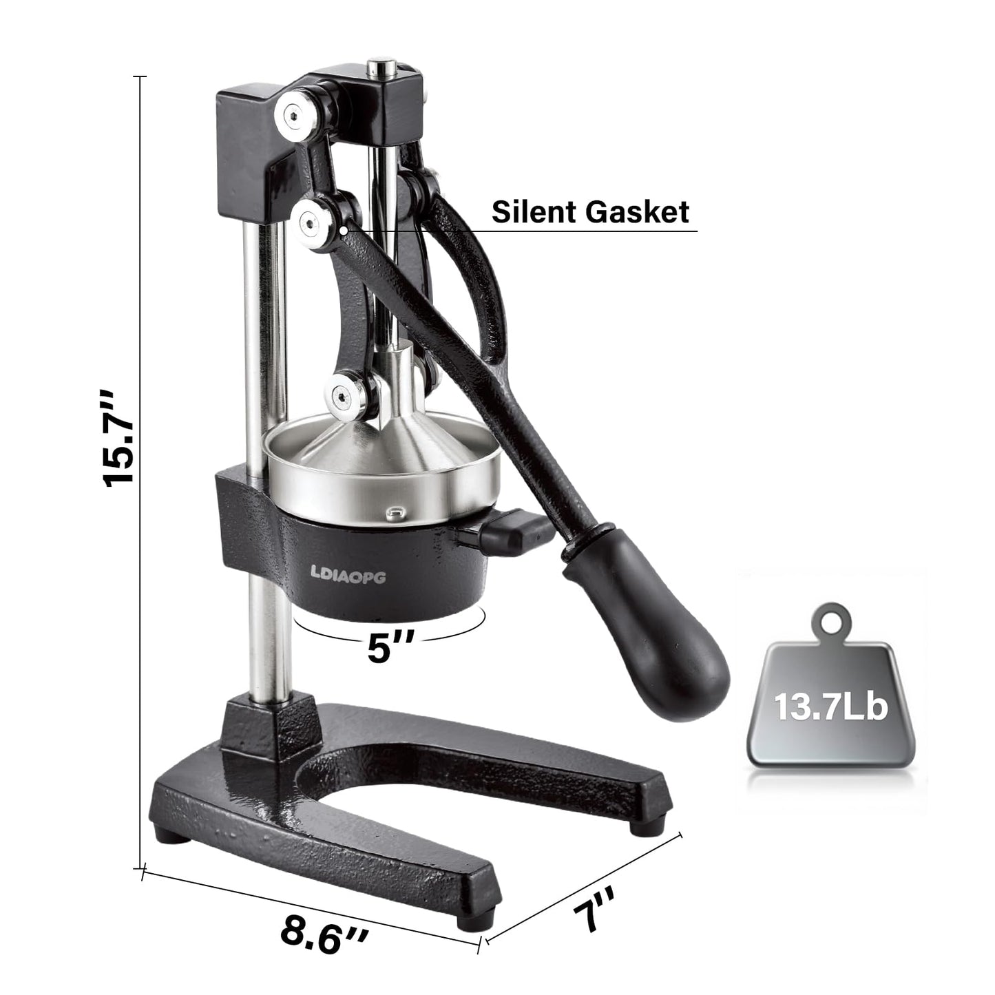 Cast Iron manual juicer, Hand Citrus juicer press, Orange Lemon Squeezer,Heavy Duty Manual Juicer,Commercial Grade,Countertop Extactor for Fruit Juice -Stainless Steel,Easy to Clean Black