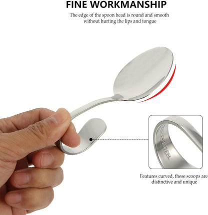 Hemoton 6pcs Bent Spoon Set, Curved Handle Stainless Steel Salad, Serving, Canape, Buffet Spoons