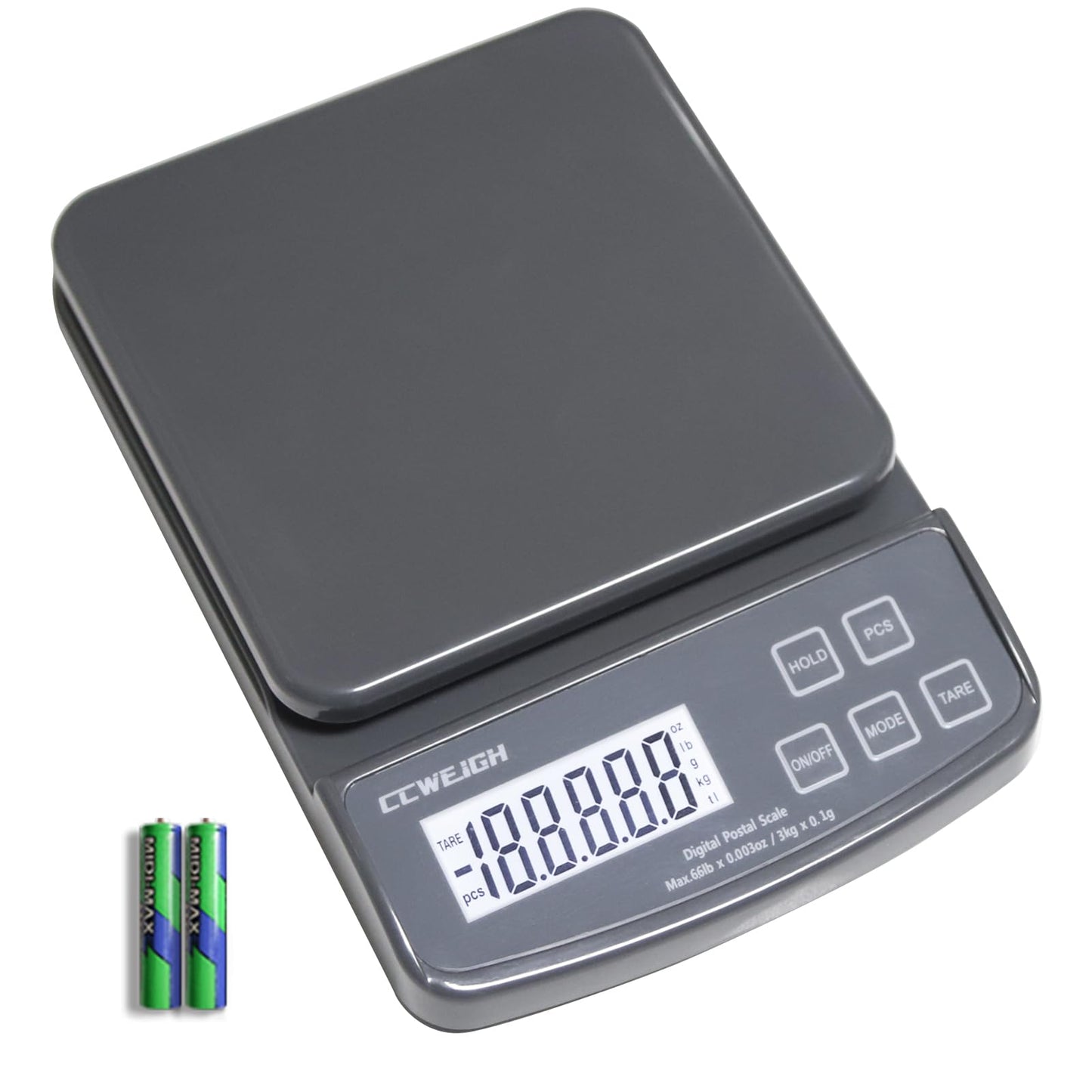 Postal Scales 6.6lbs 3kg/0.1g High Precision Food Scale for Kitchen with Hold,Tare and PCS,Portable Shipping Scale for Packages, Small Kitchen Business,Jewelry,Batteries Included （Grey6.6lbs/0.1g）