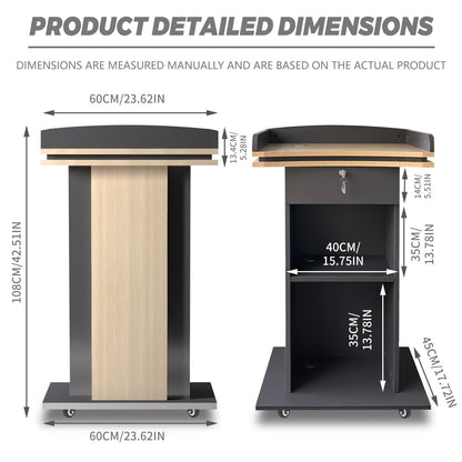 Wooden Podium Stand with Wheels, Pulpitos para Iglesias, Double-Layer Storage Pulpit, Lockable Drawer, Comes with Dust Cloth Durable and Mobile Lectern, Suitable for Churches, Classrooms,Conference.