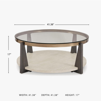 Signature Design by Ashley Frazwa Round Glasstop Coffee Table, Gray/Brown/Gold