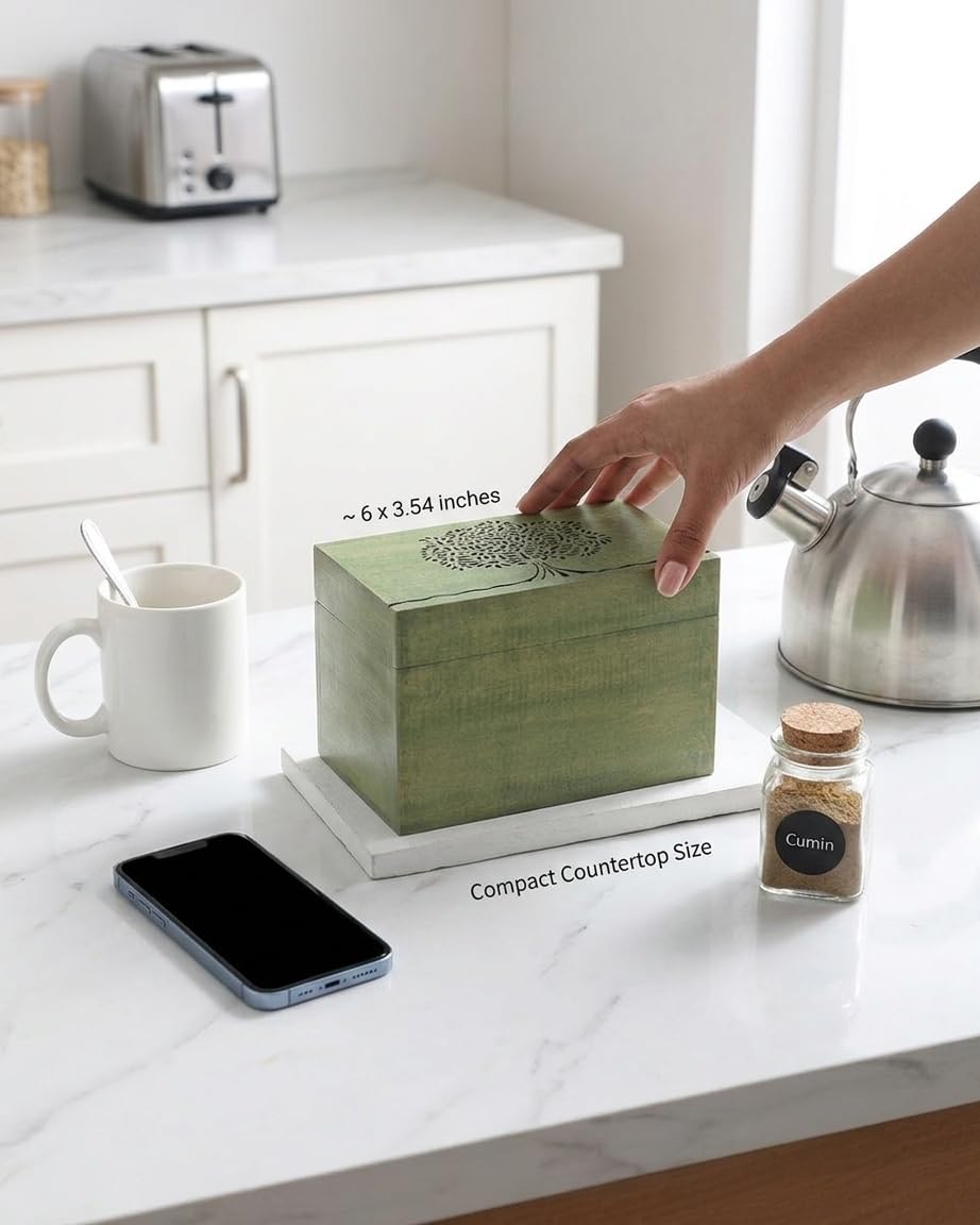 STORE INDYA Wooden Tea Storage Box Compact Organizer Handcrafted with Embossed Tree of Life Design