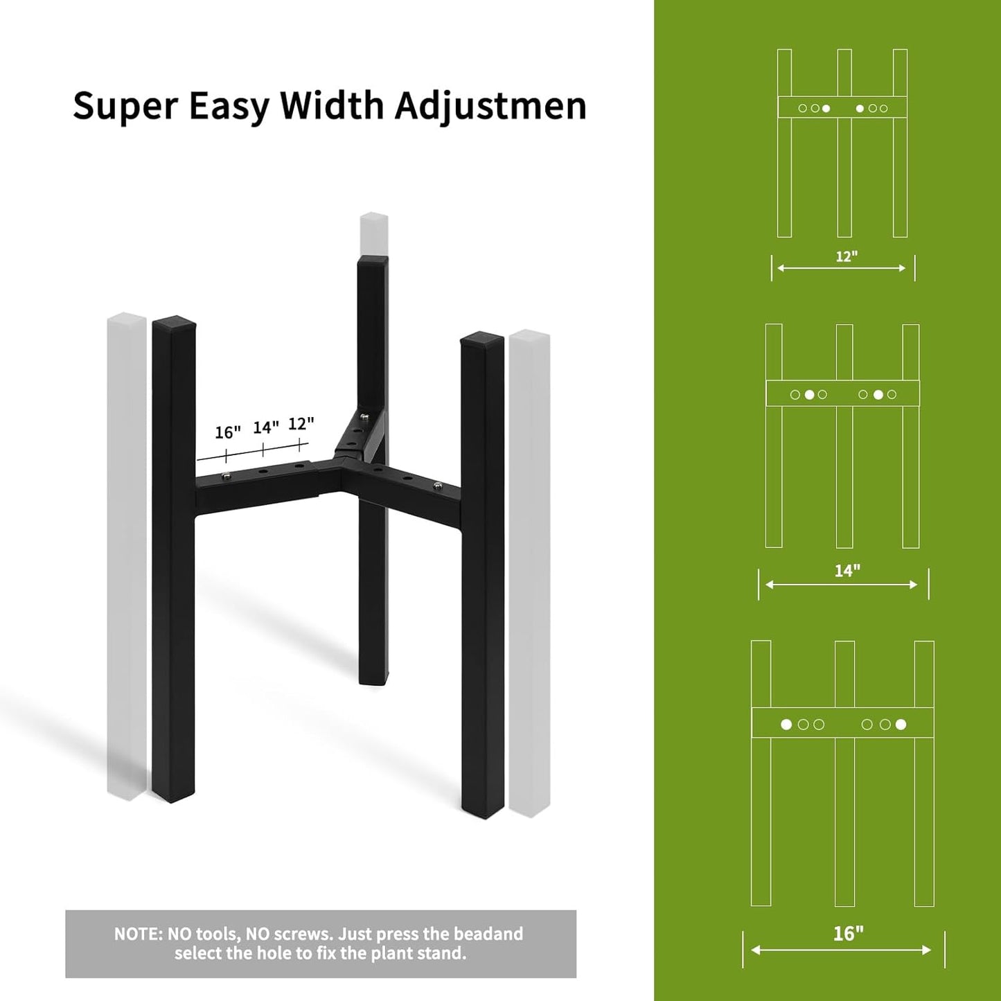12 14 16 inch Plants-1ps IZIDDO Adjustable Plant Stand Indoor, Black Metal Planter Stands Outdoor, Mid Century Modern