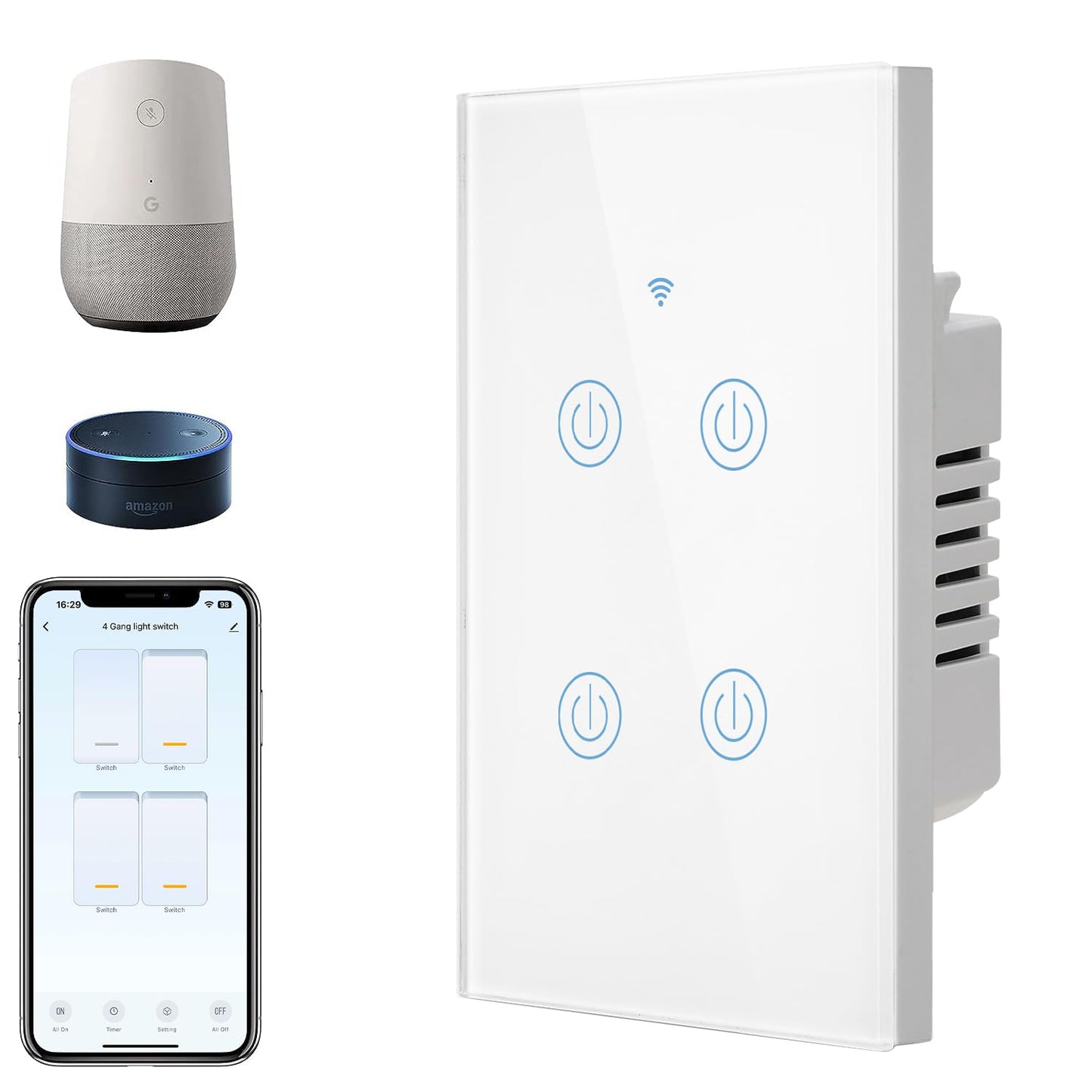 BSEED Smart Light Switch,1 Gang WiFi Touch Switch with Smart Life APP Control and Timing Function,Black Single Pole Switches Work with Amazon Alexa,Google Assistant -(3 Way) Multi-Control Association