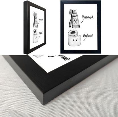 Skiennix Kids Bathroom Decor - Cute Children's Wall Art Canvas Print | Funny Framed Black and White Artwork