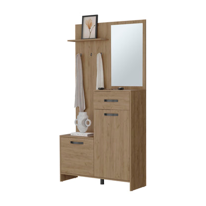 Hall Tree with Bench and Shoe Storage, Entryway Coat Rack with Hooks, Clothes Racks for Hanging Closet, Garment Storage and Mudroom Bench with Storage and Seating, Natural Oak,A-1