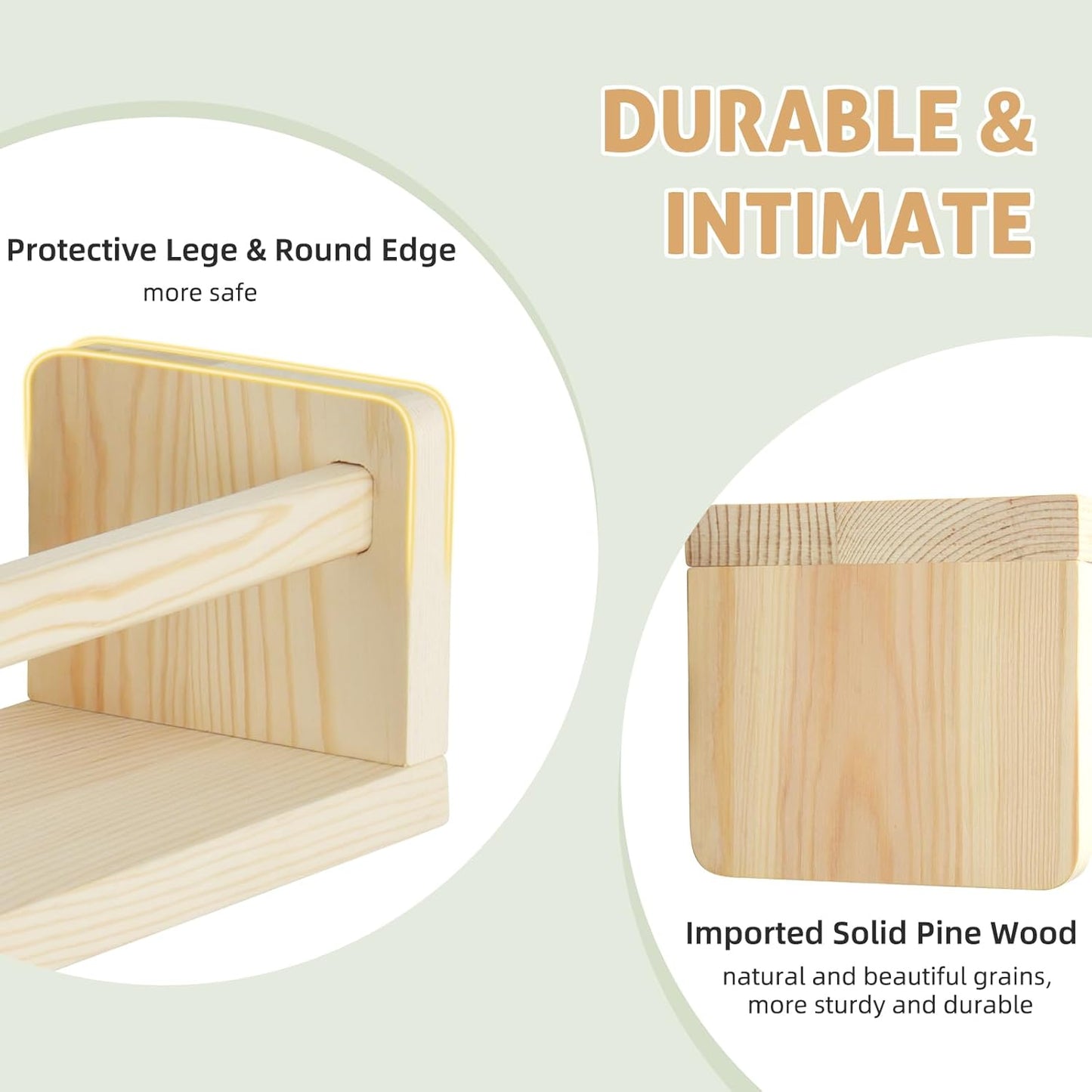 16.5 inch Set 3, Floating Book Shelves for Wall, Natural Wood Nursery Shelves for Book Storage, Solid Pine Wooden