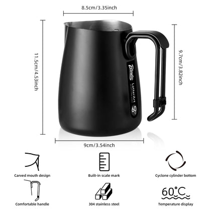 Bincoo Milk Frothing Pitcher,Espresso Milk Frothing Pitcher Stainless Steel 20oz/600ML Coffee Milk Frother Cup with Measurement Lines,Ergonomic Handle for Latte Art & Cappuccino