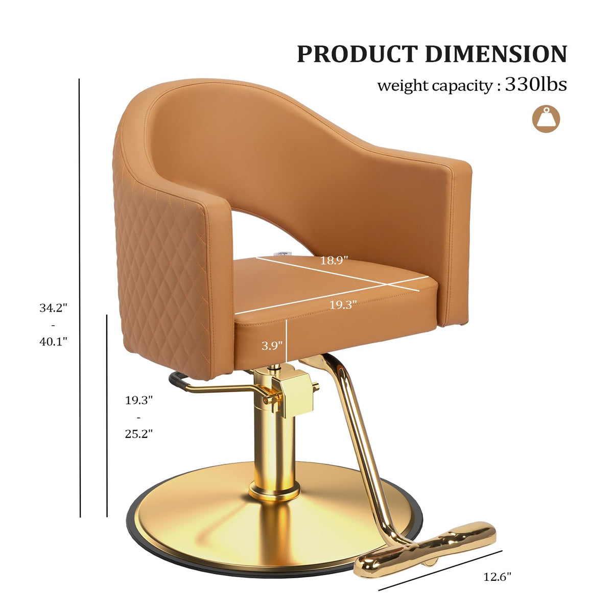 OmySalon Barber Chairs for Barbershop Gold Brown Styling Chair, Salon Chair for Hair Stylist, Heavy Duty Hydraulic Pump, 360°Swivel with Footrest, Hairdressing Home Beauty Spa Equipment
