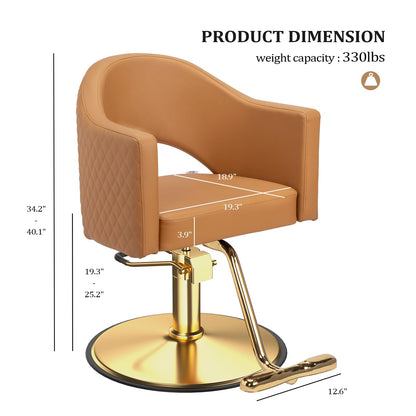 OmySalon Barber Chairs for Barbershop Gold Brown Styling Chair, Salon Chair for Hair Stylist, Heavy Duty Hydraulic Pump, 360°Swivel with Footrest, Hairdressing Home Beauty Spa Equipment
