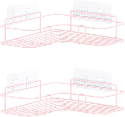 Set 2 Navaris Self Adhesive Shower Caddy - of Bathroom Organizer Shelves for Corner Wall of Bath - Toiletry Shampoo