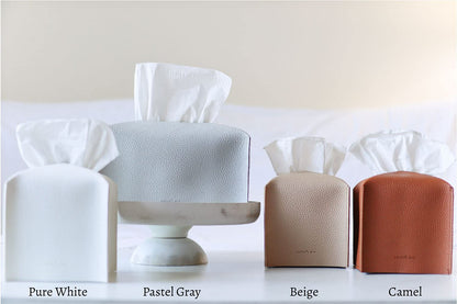 Tissue Box Cover Holder, Square with Bottom Belt by Carrot's Den - PU Leather Decorative Organizer for Tabletop, Bathroom, Car, Office | Camel