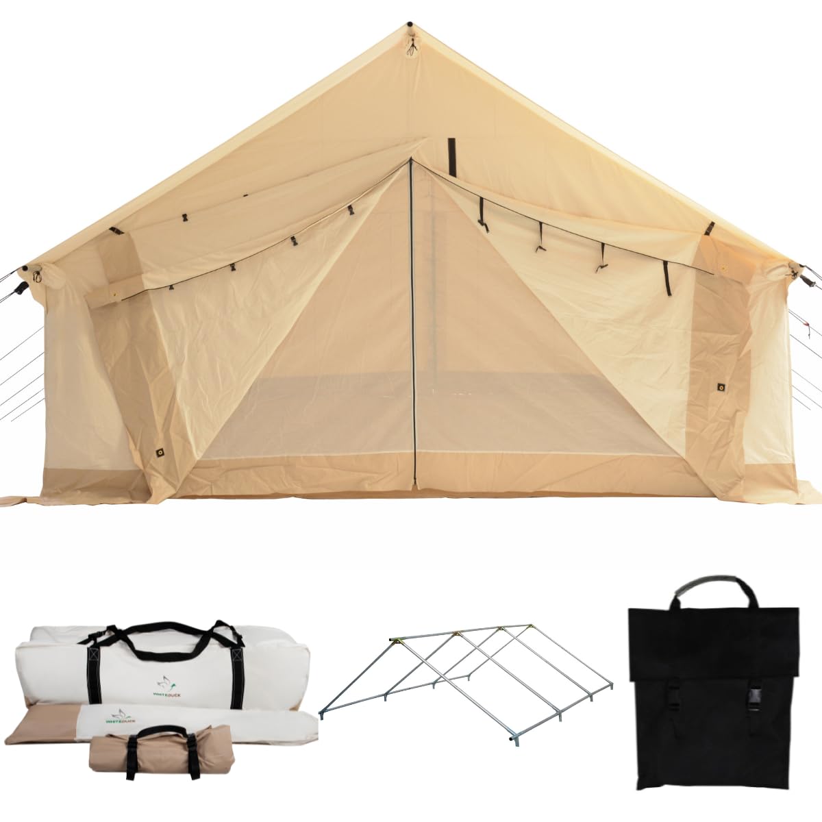 WHITEDUCK Alpha Canvas Wall Tent Waterproof 4 Season Outdoor Camping & Hunting Tent w/Heavy Duty Aluminum Frame, Best for Large Groups, Families & Outfitters (16'x24', Fire Water Repellent)