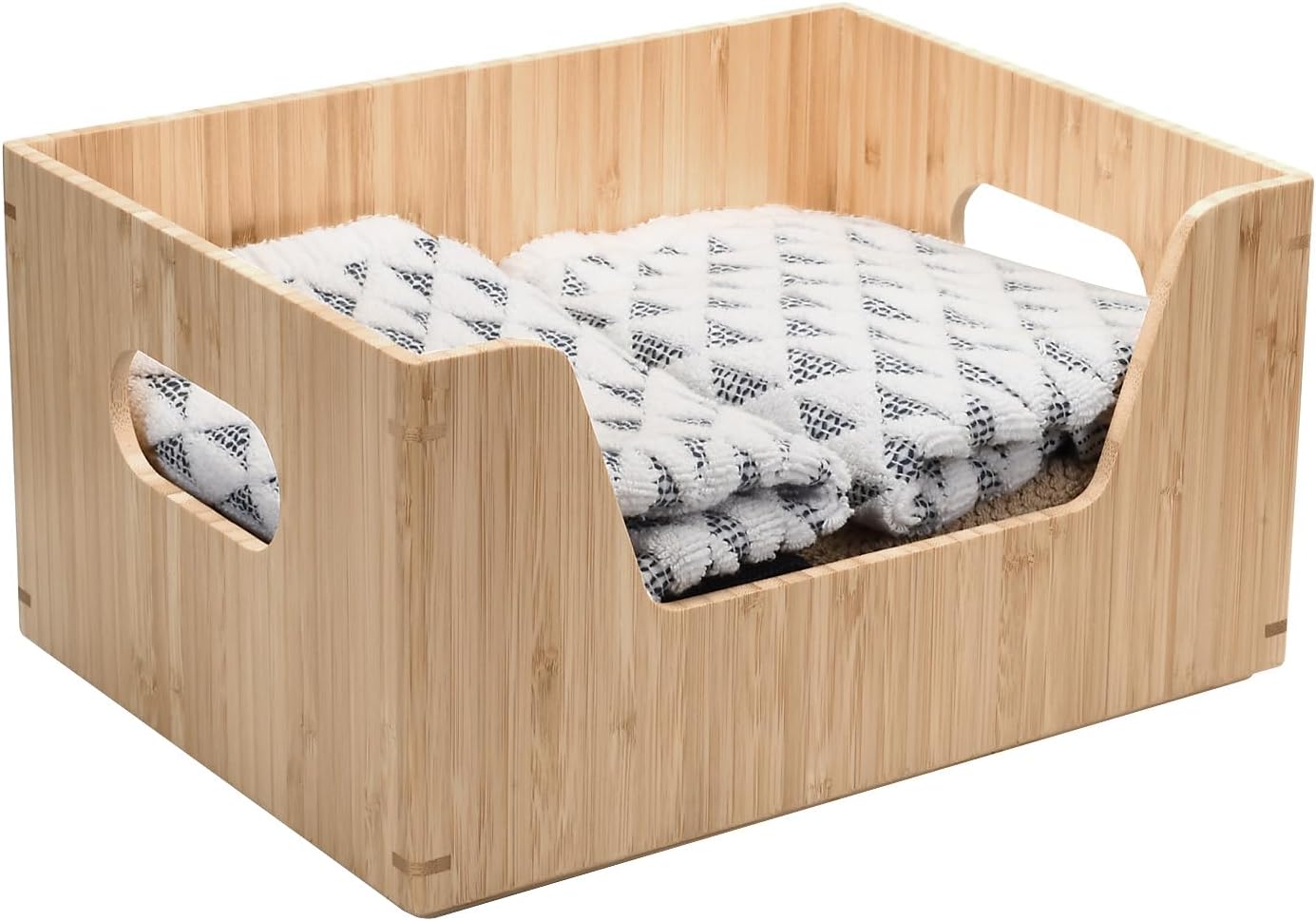 MobileVision Bamboo Storage Box, Open Front Stackable Bin Organizer for Kitchen Pantries, 12 x 9 x 6 inches