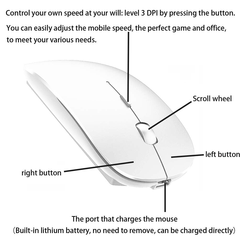 Bluetooth Wireless Mouse for Laptop mac MacBook ipad MacBook air MacBook pro pc Desktop Computer Windows Chromebook Notebook (Silver)