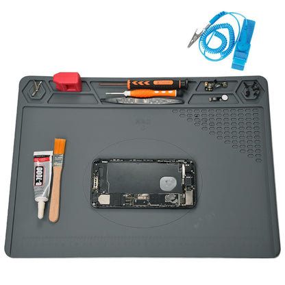 Premium Heat Resistant 932°F Silicone Soldering Mat Magnetic Electronic Repair Work Mat with Antistatic Wrist Band for BGA and Gun Soldering Iron, Workbench, Cell Phone Laptop Repair, 15.7'' *11.4 ''