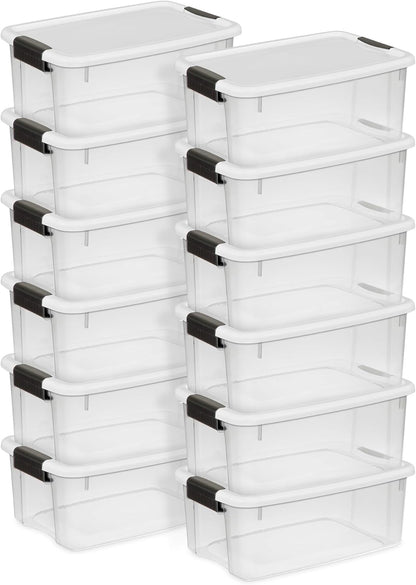 Sterilite 12-Pack Ultra Latching Storage Bins - Clear Plastic 18 Quart Heavy-Duty Organizers for Home & Office