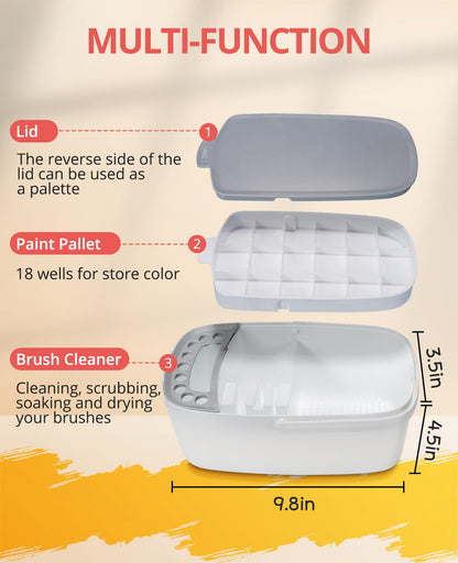 GAMENOTE Paint Brush Cleaner - Paint Brush Holder with Palette and Handle,Rinser for Acrylic, Watercolor, and Water-Based Paints, Painting Art Supply Storage Organizer (White+Grey)