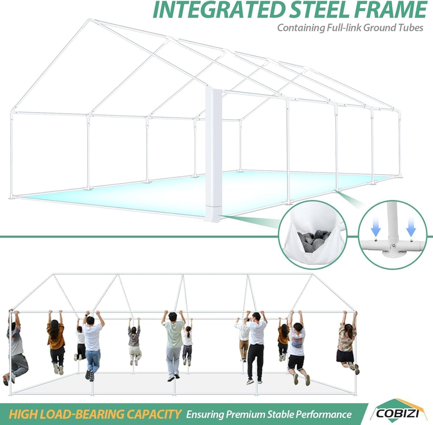 COBIZI 20x30 Party Tents Heavy Duty with 8 Sidewall & 12 Windows, Event Shelter Wedding Canopy for Parties, Powder Coating (Better Than Galvanized), Waterproof Outdoor Gazebo for BBQ, White