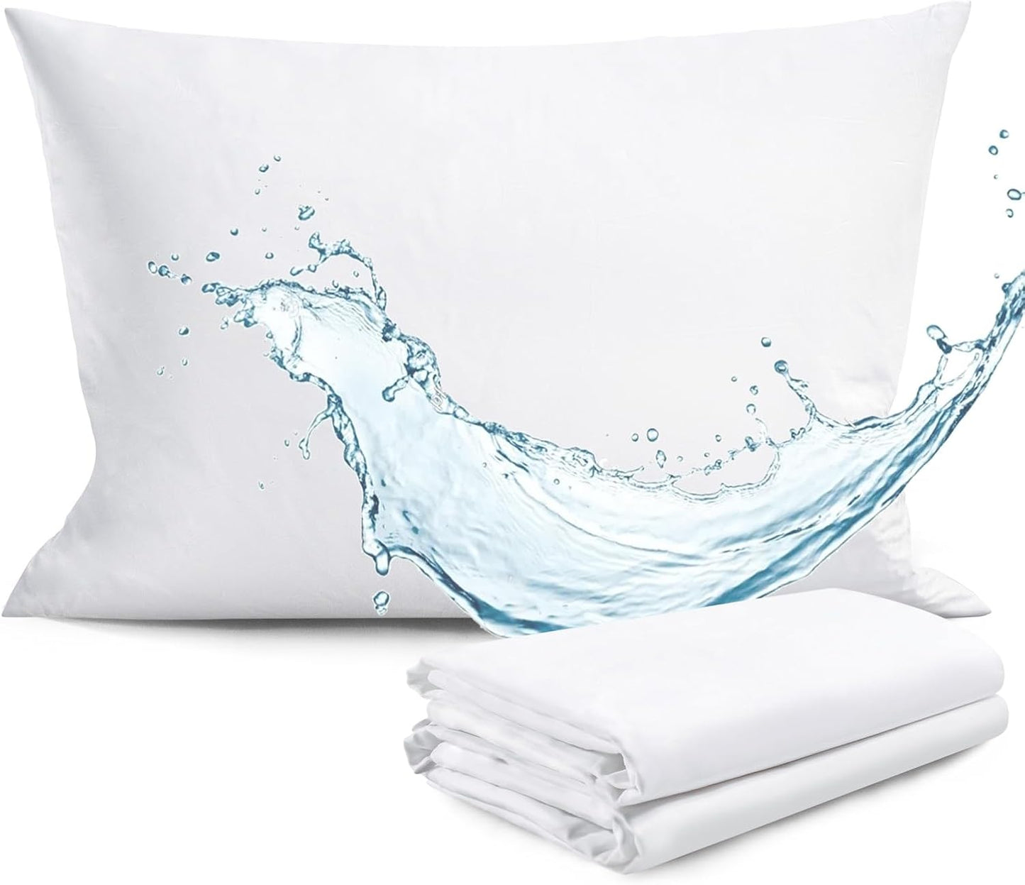 Zippered Waterproof Pillow Protectors, 2 Pack Standard, Soft Comfortable Sateen Cotton Pillowcase - 20x26