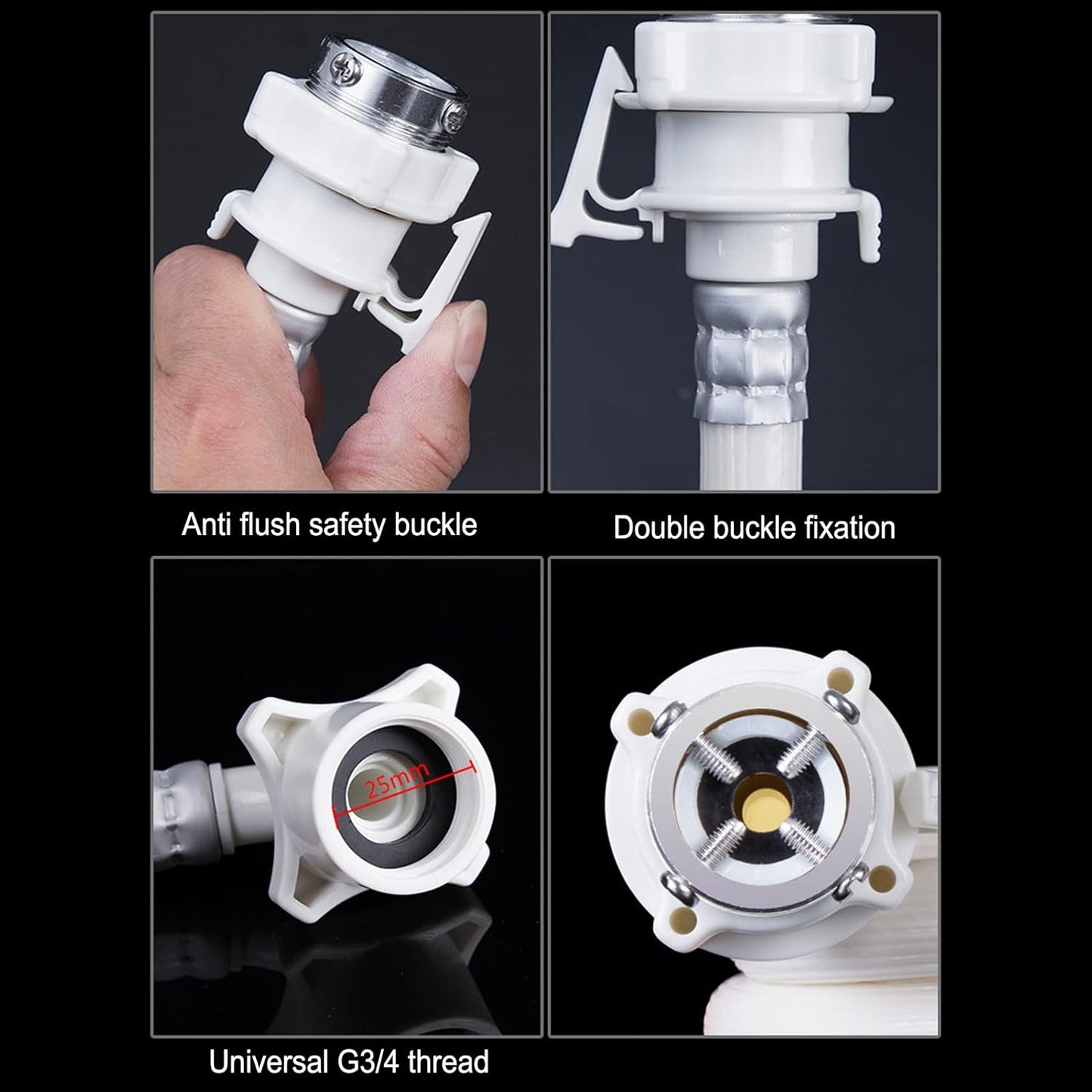 Washing Machine Water Inlet Hose, Double Buckle Fixation G3/4 Thread Soft PVC Hoses with Metal Connector (2m)