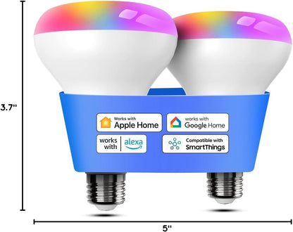 Meross Smart Light Bulb, BR30 Flood WiFi LED Bulbs Compatible with Apple HomeKit, Alexa, Google Assistant & SmartThings, Dimmable E26 Multicolor 2700K-6500K RGBCW, 1300 Lumens 100W Equivalent, 2 Pack