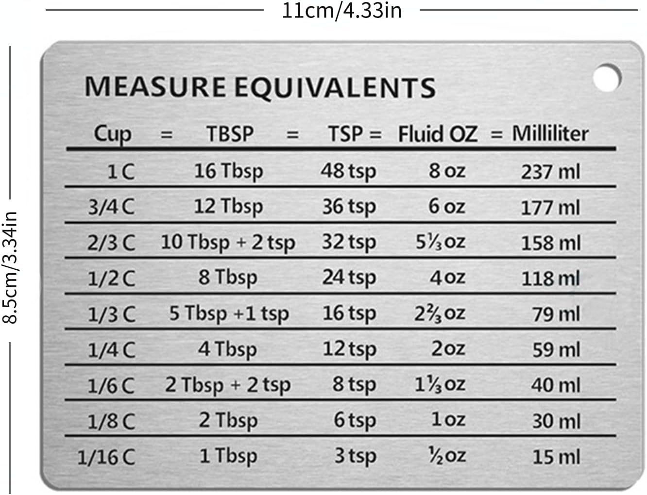 Magnetic Kitchen Baking Conversion Chart, Stainless Steel Refrigerator Magnet for Cups, Tablespoons, Teaspoons, Fluid Oz