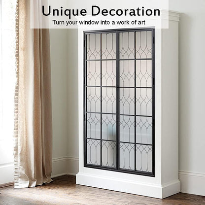 Privacy Window Film Decoration, White Frosted w/Black Morocco Lines, 17.7"x78.7", Heat Control Window Tint, Removable