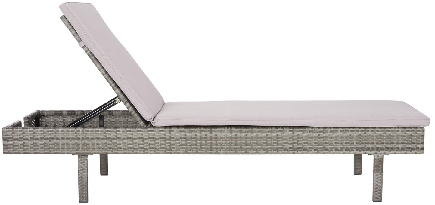 SAFAVIEH Outdoor - Cam Chaise Lounge Chair - Grey & Grey - Faux Wicker Rattan & Steel Frame with Cushion - Modern Adjustable Design - Ideal for Patio, Deck, Poolside, Backyard (PAT7501B)