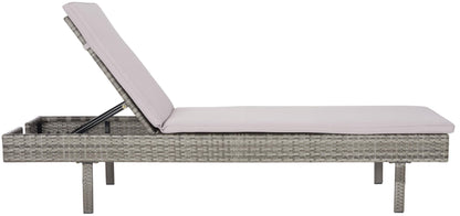 SAFAVIEH Outdoor - Cam Chaise Lounge Chair - Grey & Grey - Faux Wicker Rattan & Steel Frame with Cushion - Modern Adjustable Design - Ideal for Patio, Deck, Poolside, Backyard (PAT7501B)