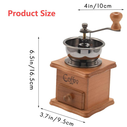 Eitonbu Wooden Manual Coffee Grinder Vintage Style Hand Coffee Mill Burr Coffee Grinder with Ceramic Hand Crank,Wooden Manual Coffee Grinder Cleaning Brush (Light Brown)
